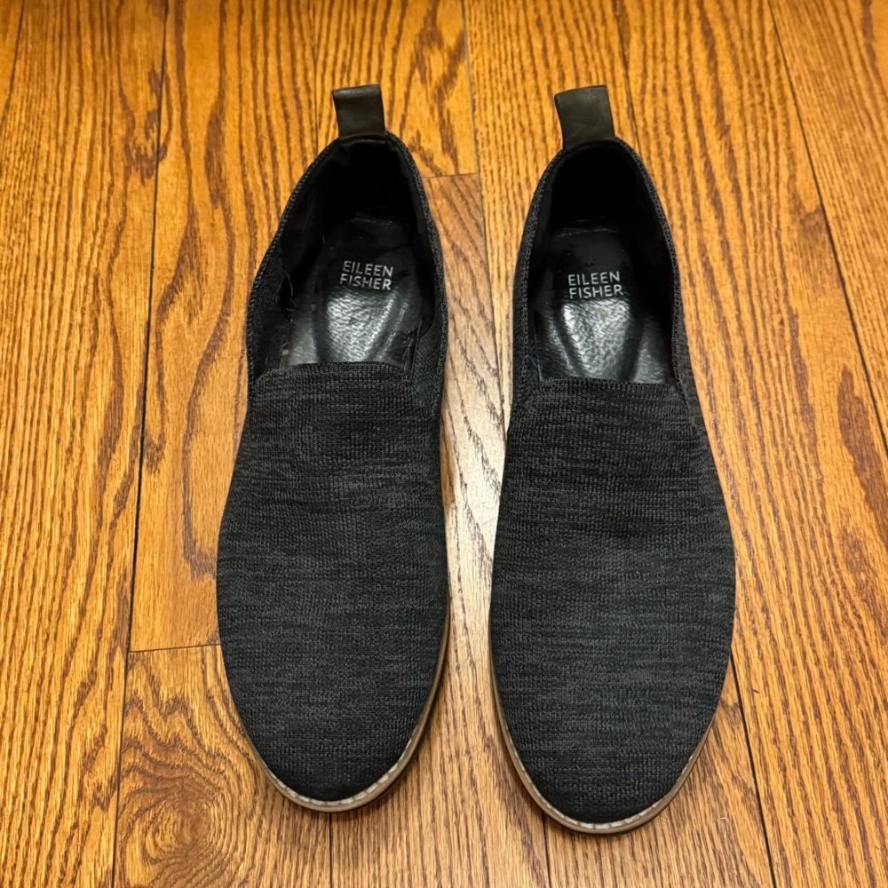 Eileen Fisher Shoes Nova Knit Stretch Loafers Woven Black Chunky Basic Size 10 - Picture 3 of 11